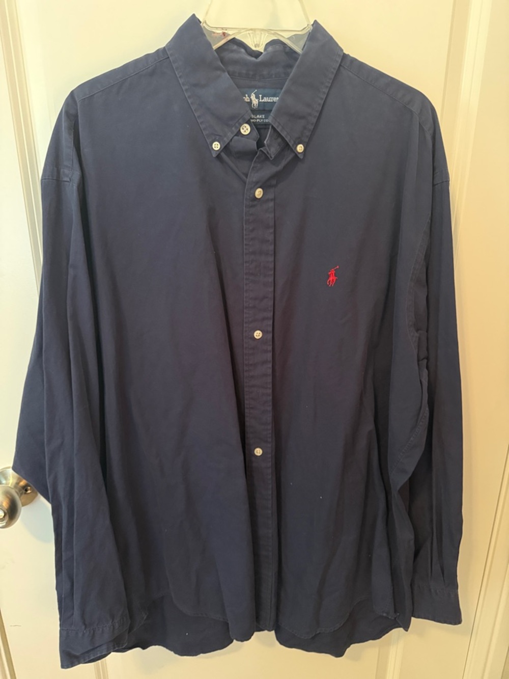 Ralph Lauren Navy Button-Down Shirt with Red Pony